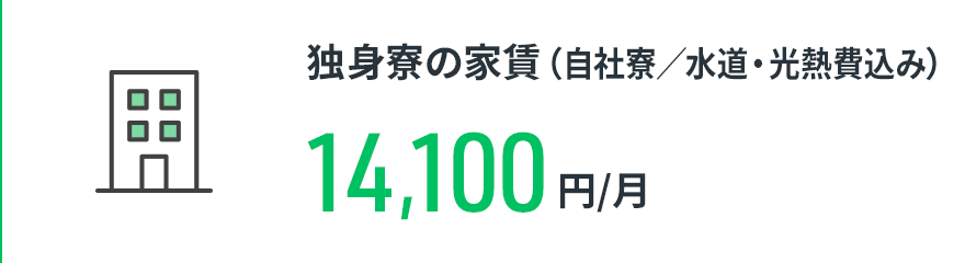 【独身寮の家賃】14,100円/月（自社寮／水道・光熱費込み）